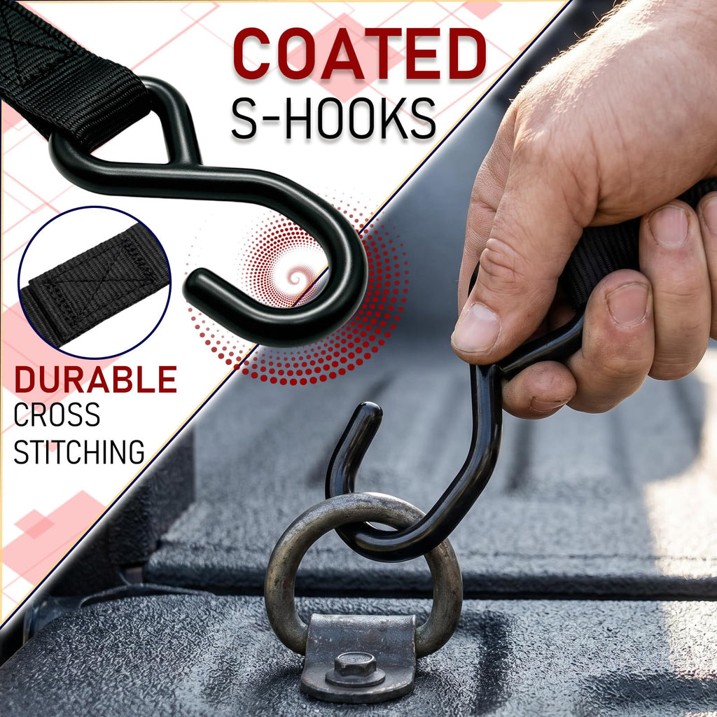 Lashing Straps with Buckles, 4Pack, 1 Inch × 5 Feet, Cargo Tie-Down Strap (Black, 5Ft)