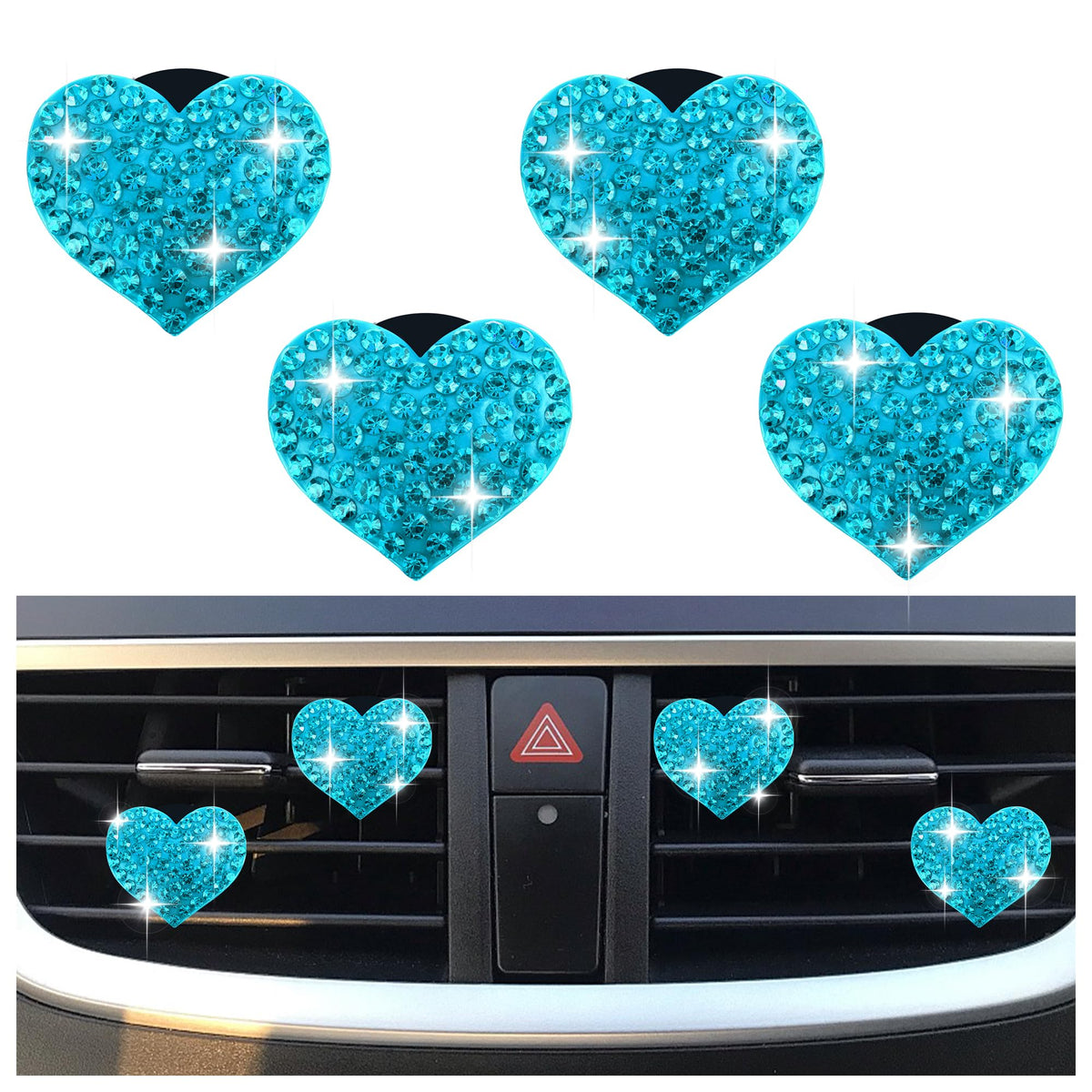 4PCS Heart-Shaped Car Vent Clips with Rhinestone,Bling Air Vent Clips Car Decorations,Premium Shiny Car Clips for Vents CCar Accessories Interior for Cars,Trucks,SUVs (Pink)