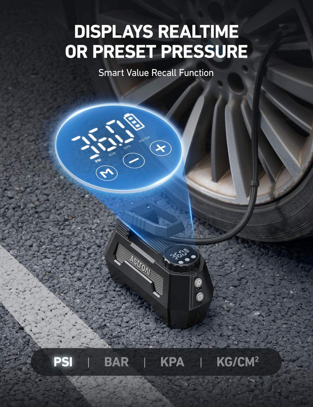 AstroAI H2 Pro Cordless Tire Inflator Portable Air Compressor 12VDC Battery