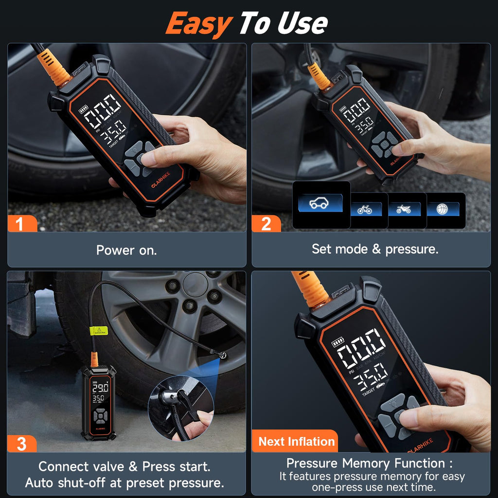 OlarHike Tire Inflator Portable Air Compressor,Dual Power-3*2000mAh &12V DC
