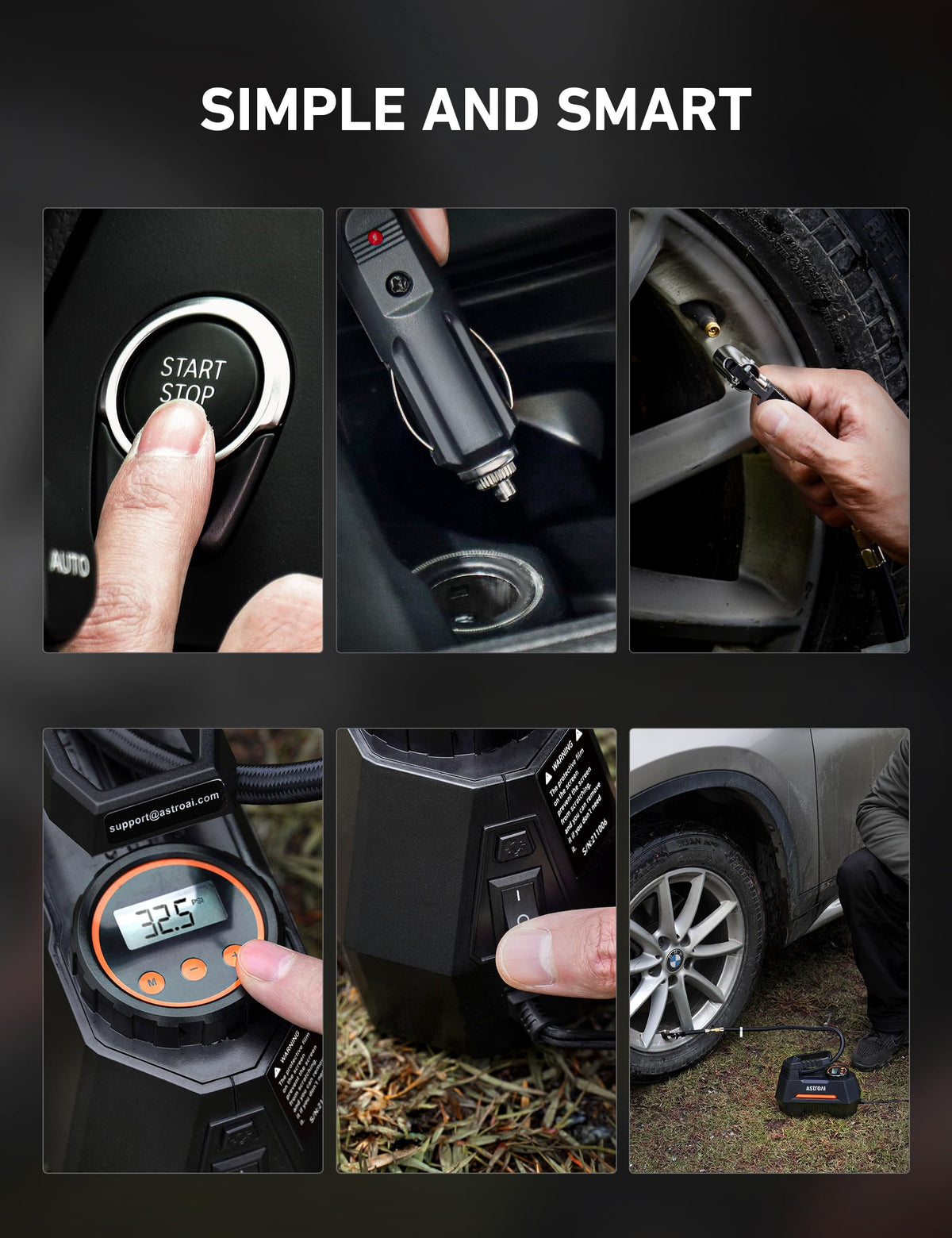 AstroAI H2 Pro Cordless Tire Inflator Portable Air Compressor 12VDC Battery