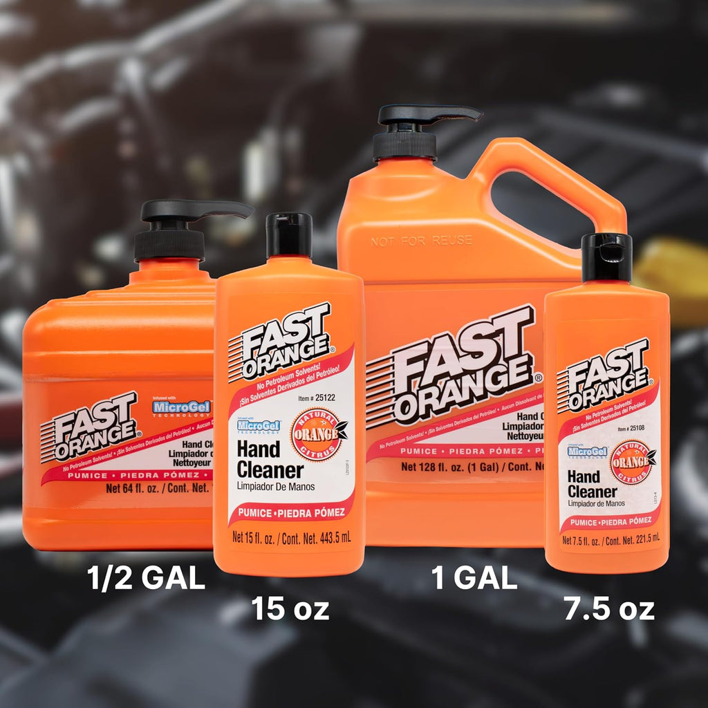 Fast Orange 25219 Pumice Lotion, Heavy Duty Hand Cleaner, Natural Citrus Scent, Waterless Cleaner for Mechanics, Strong Grease Fighter, 1 Gallon