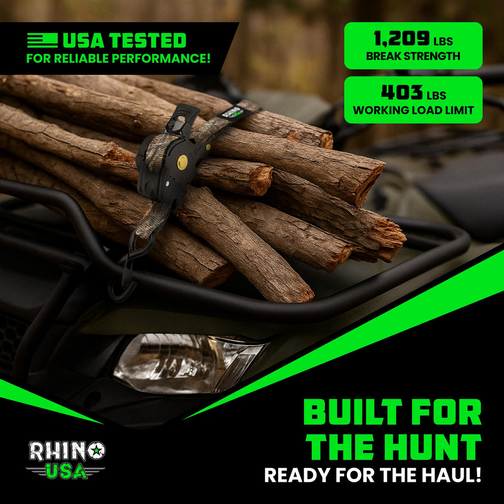 Rhino USA Retractable Ratchet Straps (4-Pack) - 1in x 10ft, Black