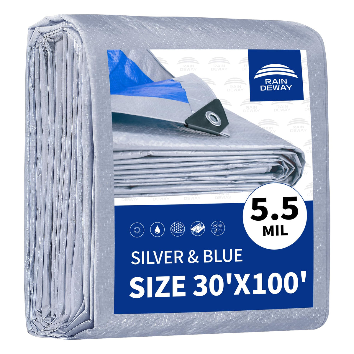 RAINDEWAY Tarps 8x10Ft 5.5 Mil Multipurpose Waterproof Poly Tarp Cover