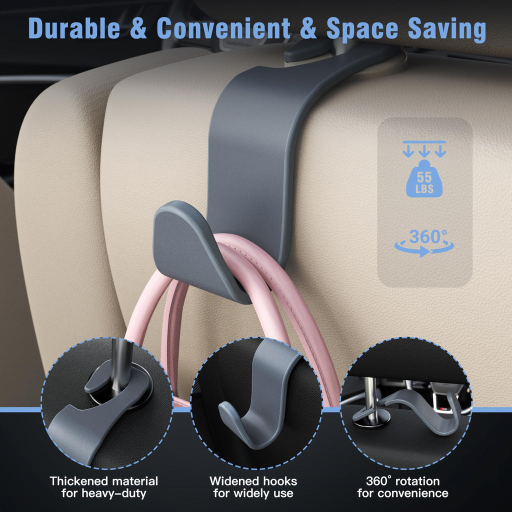 4-Pack Car Headrest Hooks Holds 55lbs Seat Storage Organizer for Bags