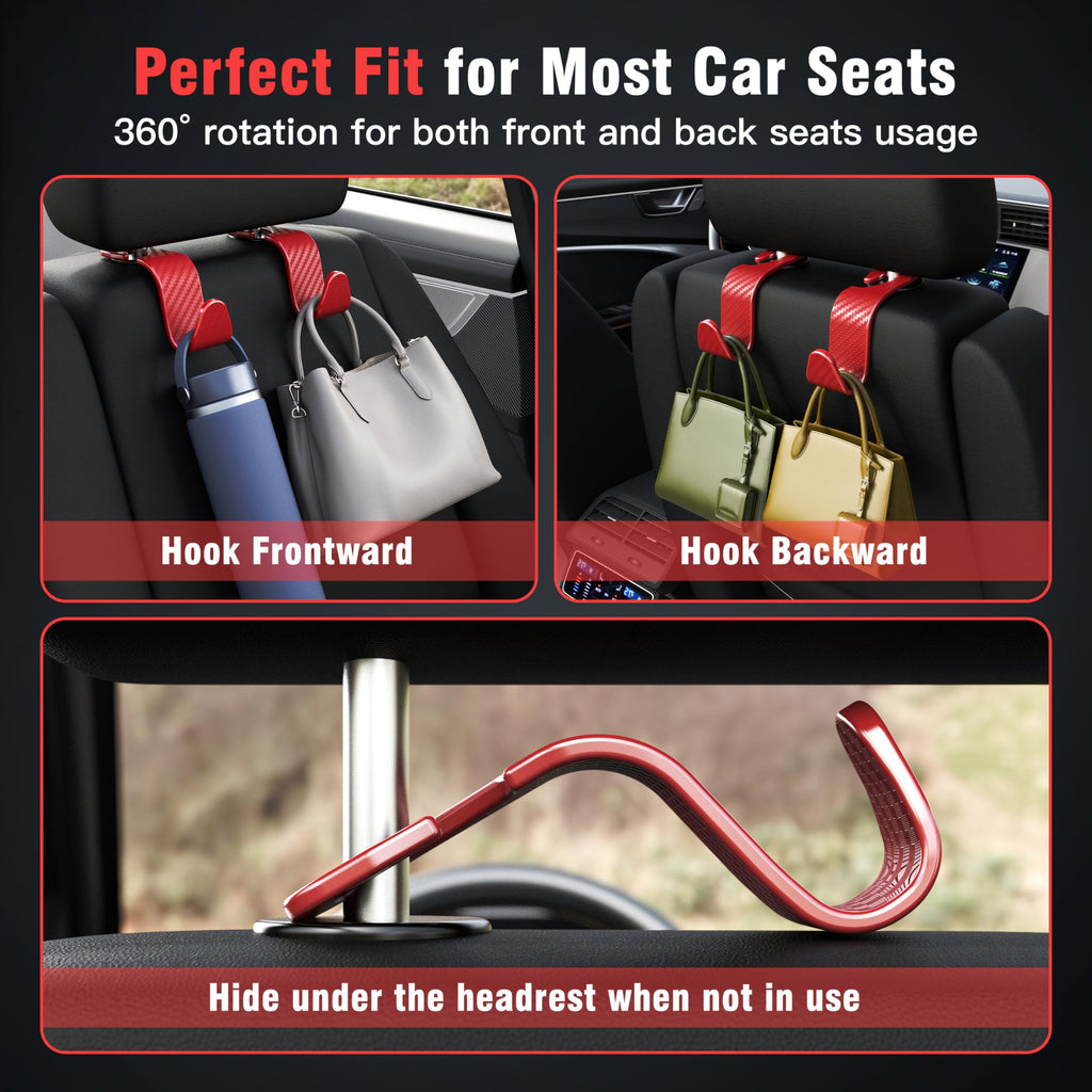 4-Pack Car Headrest Hooks Holds 55lbs Seat Storage Organizer for Bags