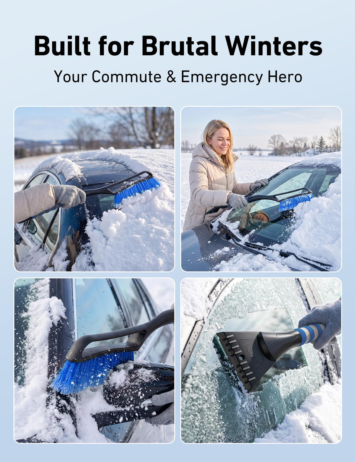 AstroAI 27" 2-in-1 Detachable Snow Brush & Ice Scrapers for Car Windshield