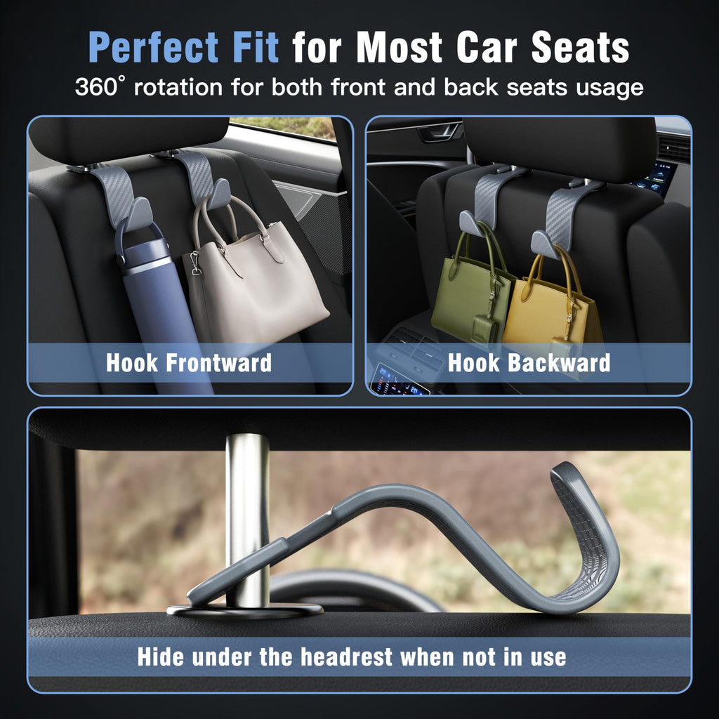 4-Pack Car Headrest Hooks Holds 55lbs Seat Storage Organizer for Bags