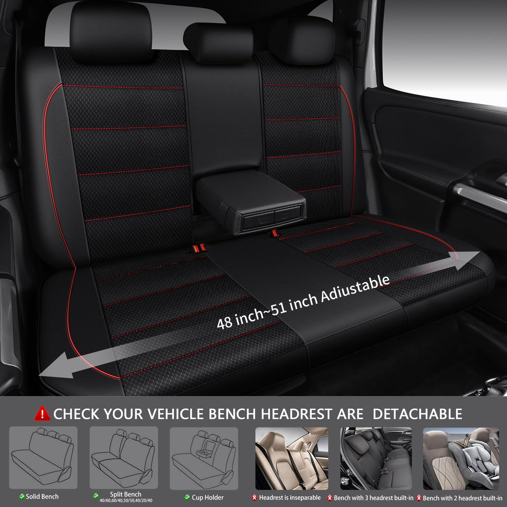 CAR PASS Universal FIT Piping Leather Two Front Seat Covers, Waterproof Faux Leather for SUV Sedan Van Truck, Airbag Compatible,Reserved Opening Holes for Headrest Covers. (Black red)