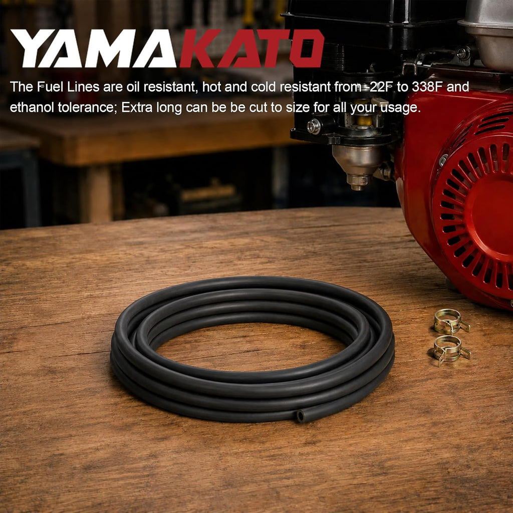 YAMAKATO 10 Feet 1/4 Inch ID Fuel Line Hose 0.25in w/ 20 Clamp