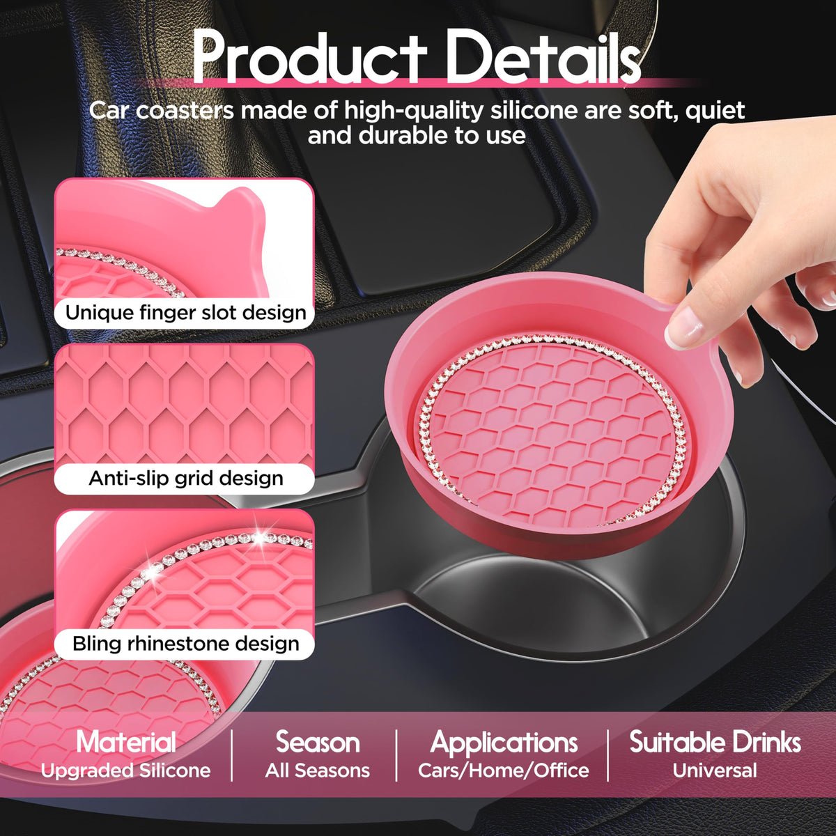 Amooca 2-Pack Car Cup Coaster Silicone Spill-Proof Cup Holder Inserts