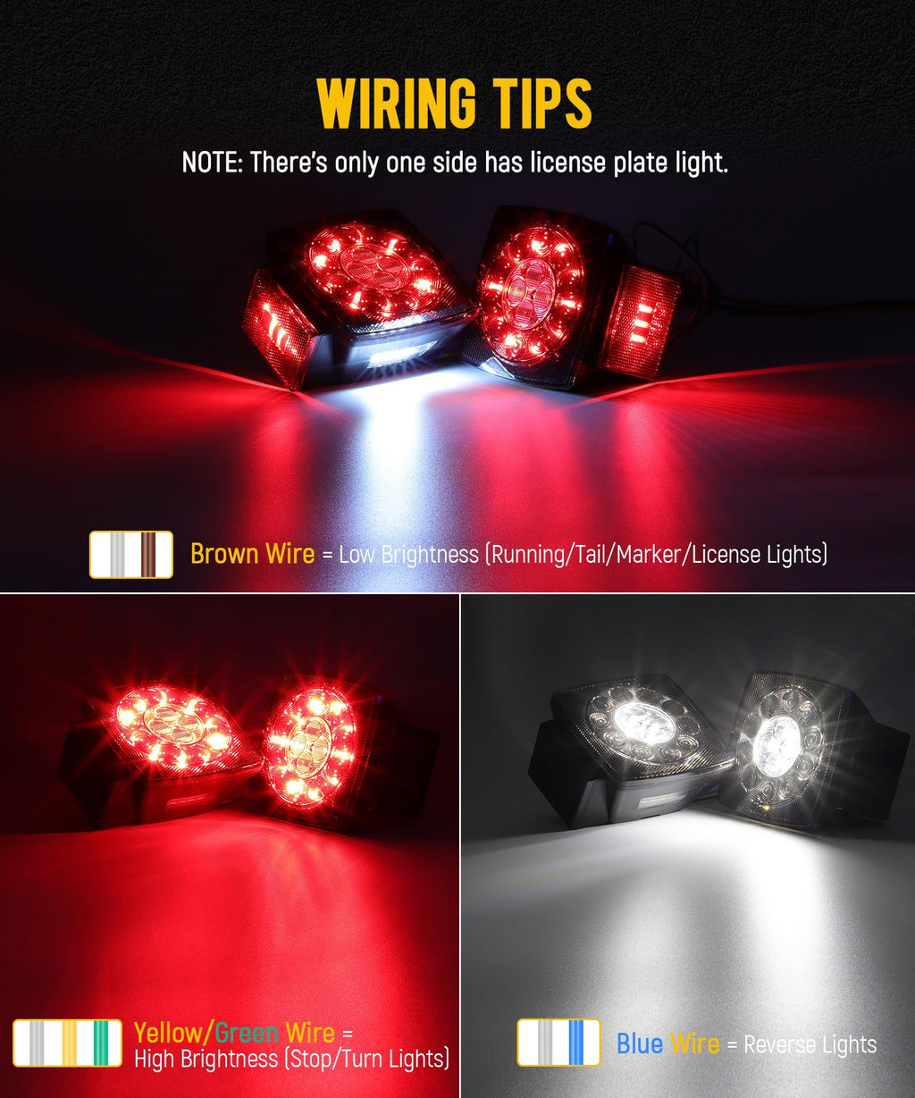 Partsam 12V Submersible Square Led Trailer Light,Red White LED Stop Turn Tail License Brake Running Light Lamp for Trailers Under 80" Boat Trailer Truck Marine Camper RV Snowmobile,IP68,DOT Compliant