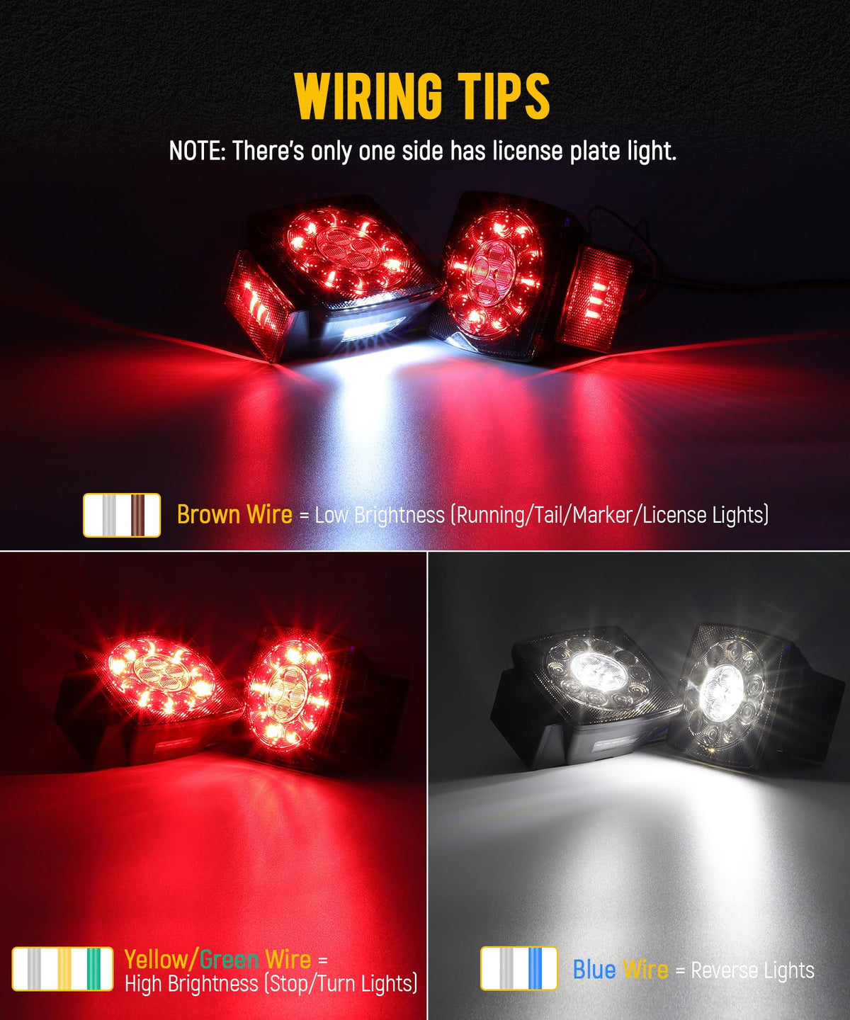 Partsam 12V Submersible Square Led Trailer Light,Red White LED Stop Turn Tail License Brake Running Light Lamp for Trailers Under 80" Boat Trailer Truck Marine Camper RV Snowmobile,IP68,DOT Compliant