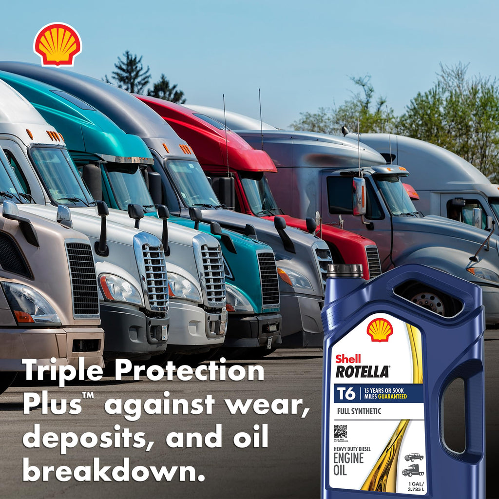 Shell Rotella T6 Full Synthetic 15W-40 Diesel Engine Oil, 1 Gallon (3 Pack)