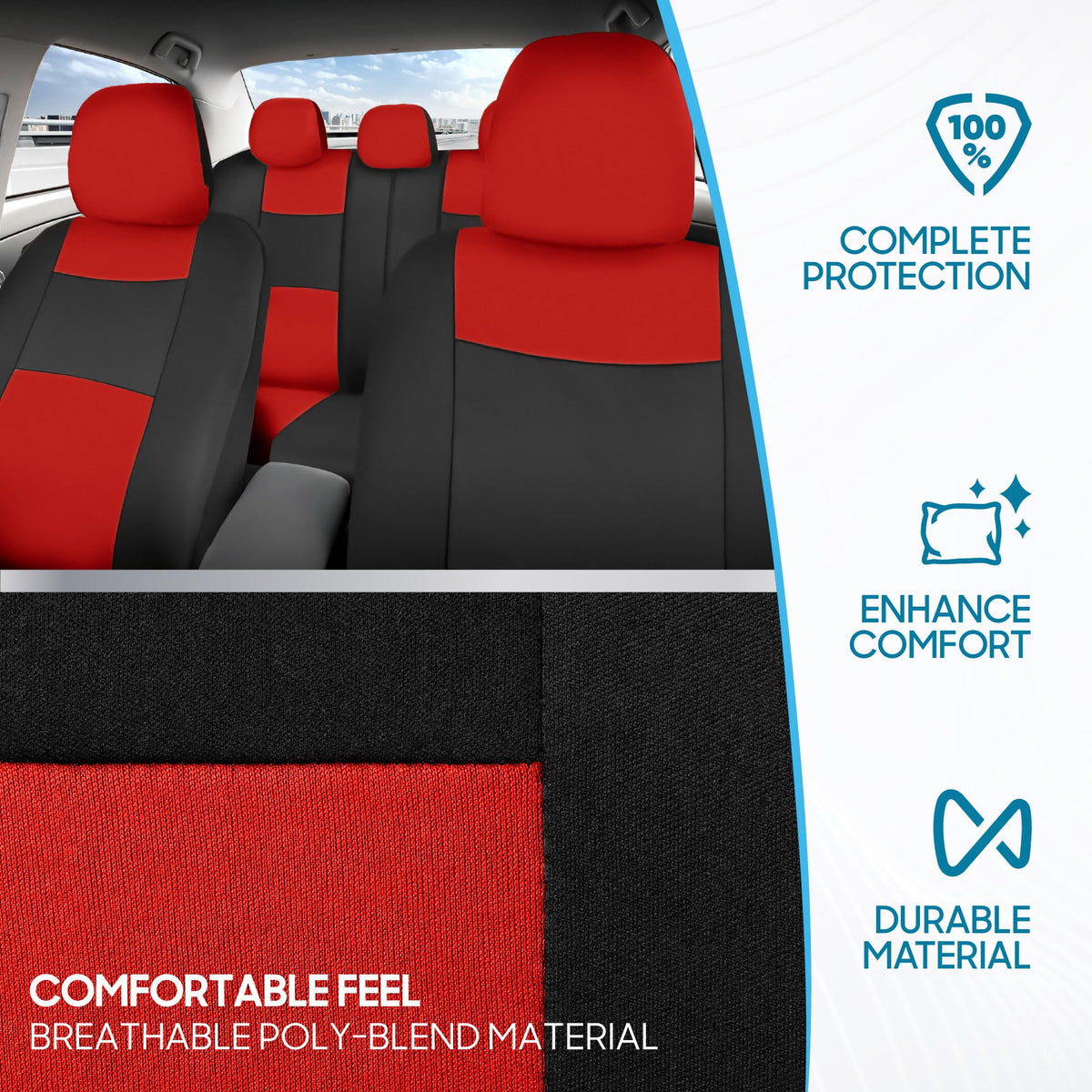 BDK PolyPro Car Seat Covers Full Set in Charcoal on Black – Front and Rear Split Bench for Cars, Easy to Install Cover Set, Accessories Auto Trucks Van SUV