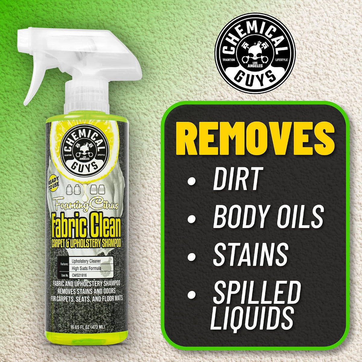 Chemical Guys, Citrus Fabric & Carpet Cleaner Spray with Brush Kit, 16 oz