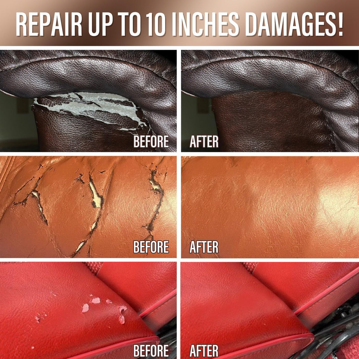 Leather & Vinyl Repair Kit for Furniture, Car Seats & Couches, 10 Colors