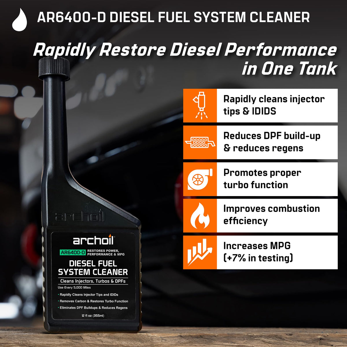Archoil AR6400-D Diesel Fuel System Cleaner (12 oz) Deep Clean - Injector Cleaner, Turbo & DPF Deposit Control