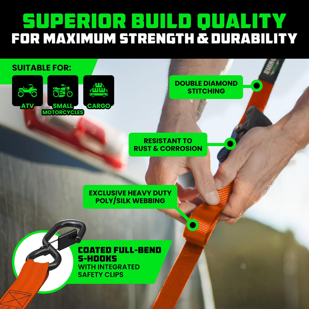 Rhino USA Retractable Ratchet Straps (4-Pack) - 1in x 10ft, Black