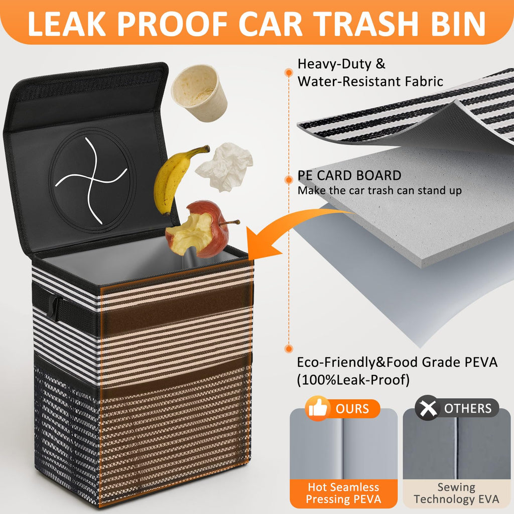 Vankor Car Trash Can with Lid Leak Proof Car Accessories for Women