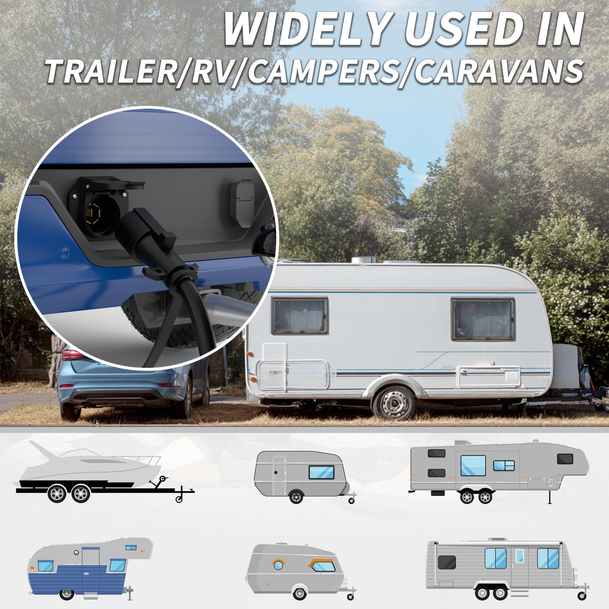 PlugSaf 8FT 7 Way Trailer Plug Heavy Duty 7 Pin Trailer Wiring Harness Cord