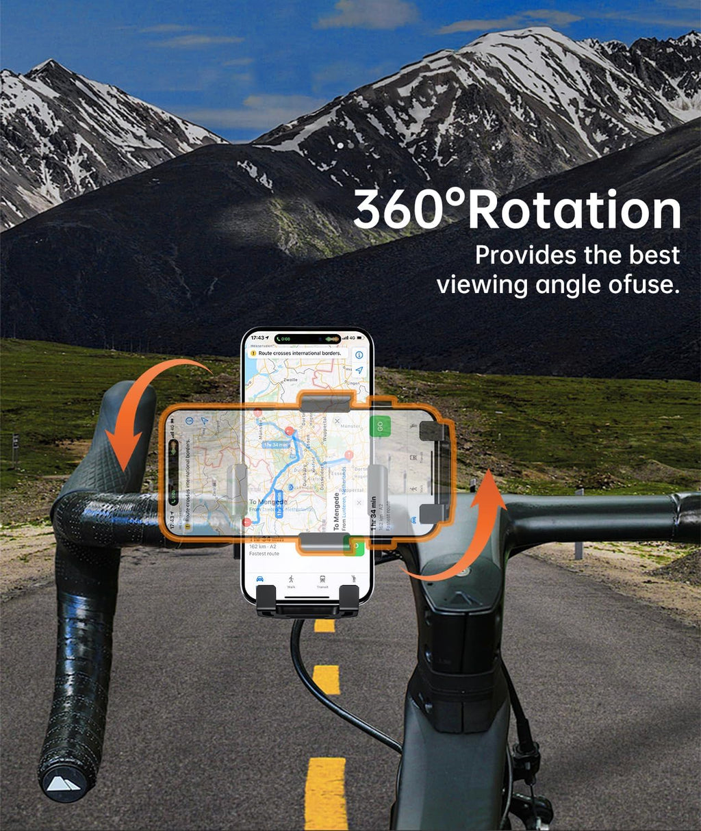 Bike Phone Holder Mount, Secure Handlebar Phone Mount Holder for Bike and Motorcycle, Suitable for iPhone and 4.5-6.8" Smartphones, Black