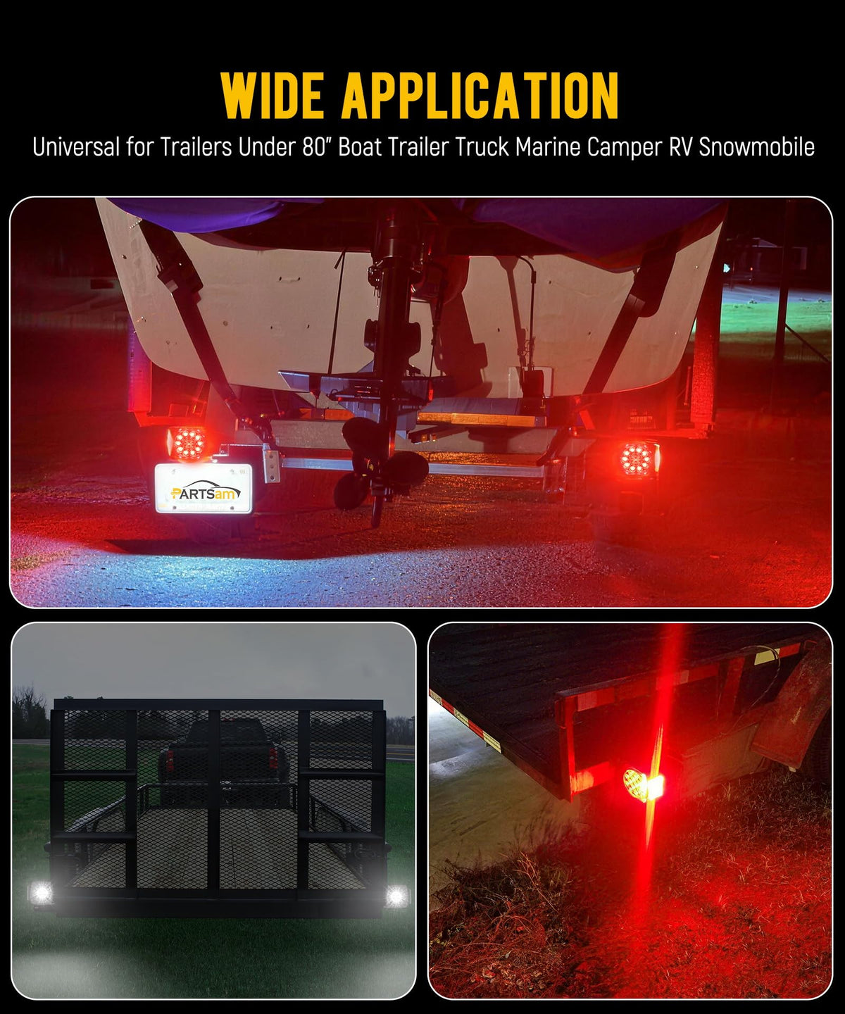 Partsam 12V Submersible Square Led Trailer Light,Red White LED Stop Turn Tail License Brake Running Light Lamp for Trailers Under 80" Boat Trailer Truck Marine Camper RV Snowmobile,IP68,DOT Compliant