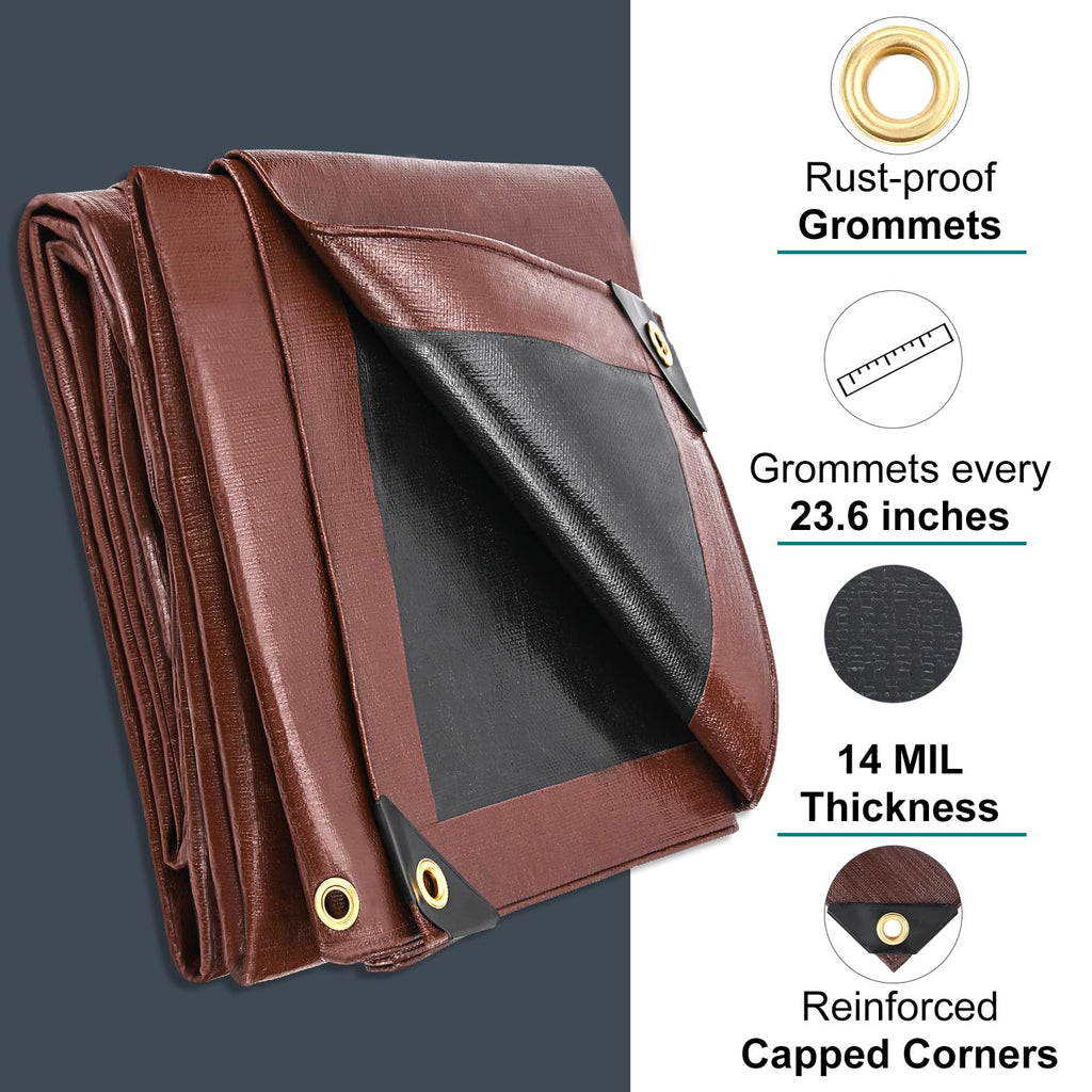 Tarp 8x10 FT Heavy Duty Waterproof 14 Mil Brown