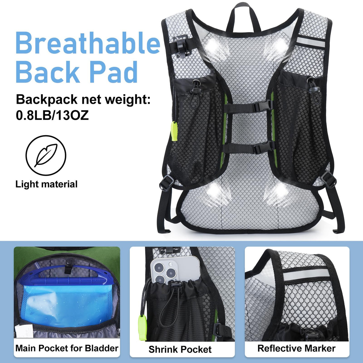 Lightweight Hydration Backpack, Running Backpack with 2L Water Bladder