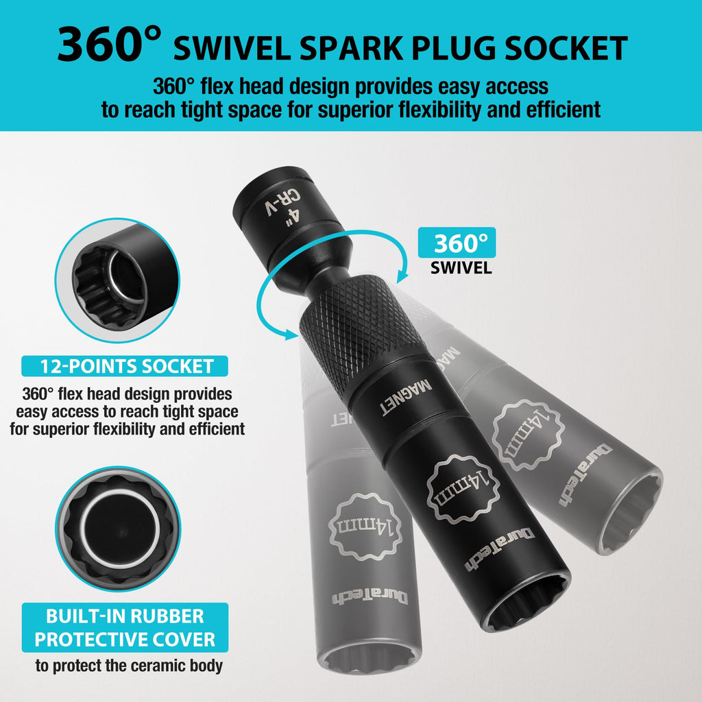 DURATECH 5/8" Swivel Magnetic Spark Plug Socket with Enhanced Magnetic Head