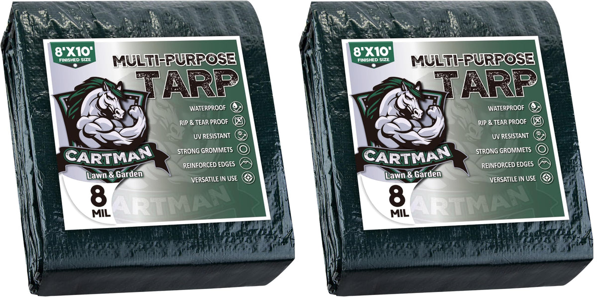 CARTMAN 8x10Ft Multipurpose Waterproof Poly Tarp Cover 8 Mil, Green