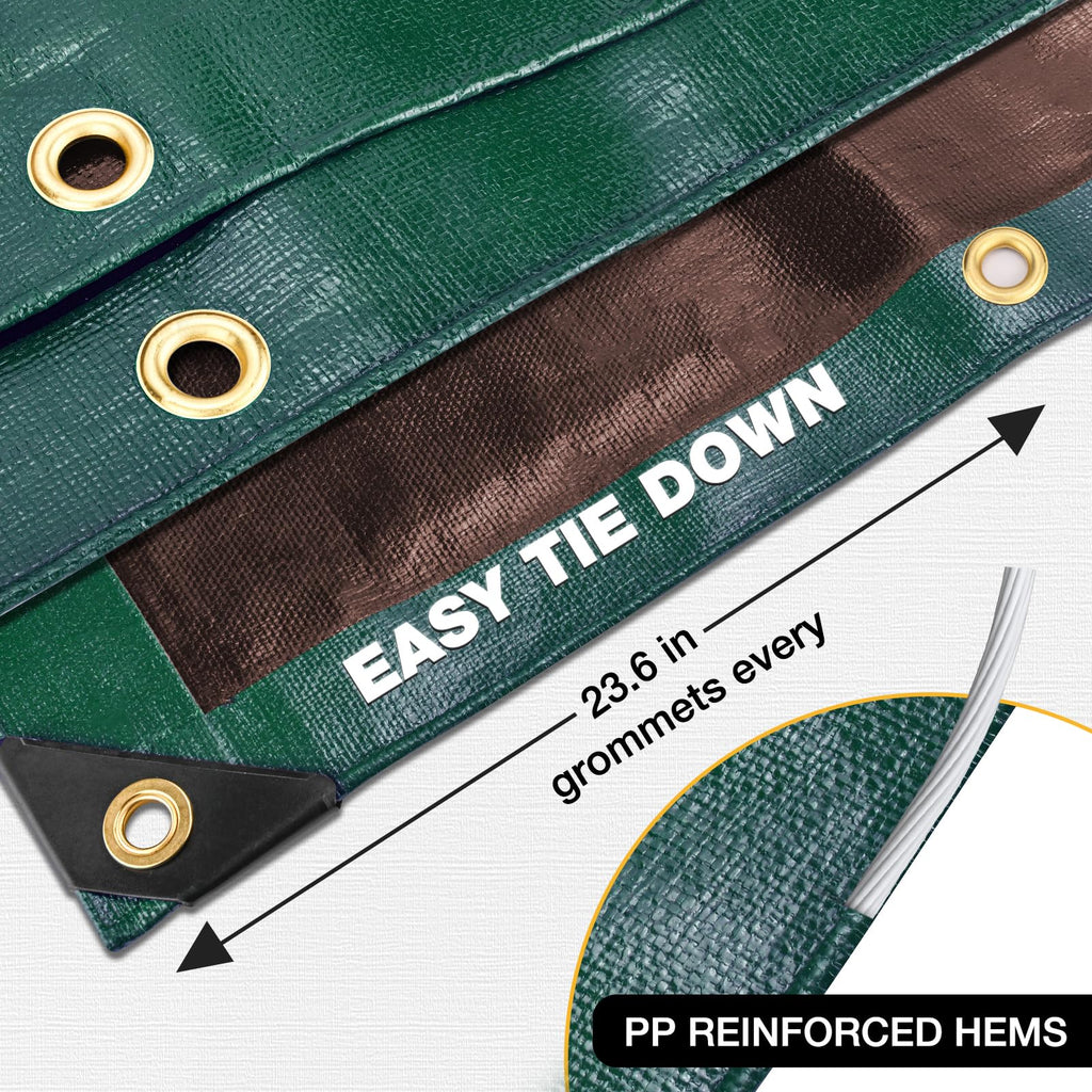 Winpull Tarp 12x20FT, 16 Mil Heavy Duty Large Tarps, Waterproof Tarp with Brass Grommets and Reinforced Edges, UV Resistant, Tear&Fade Resistant Poly Tarp for Outdoor Camping Pool Car Tent