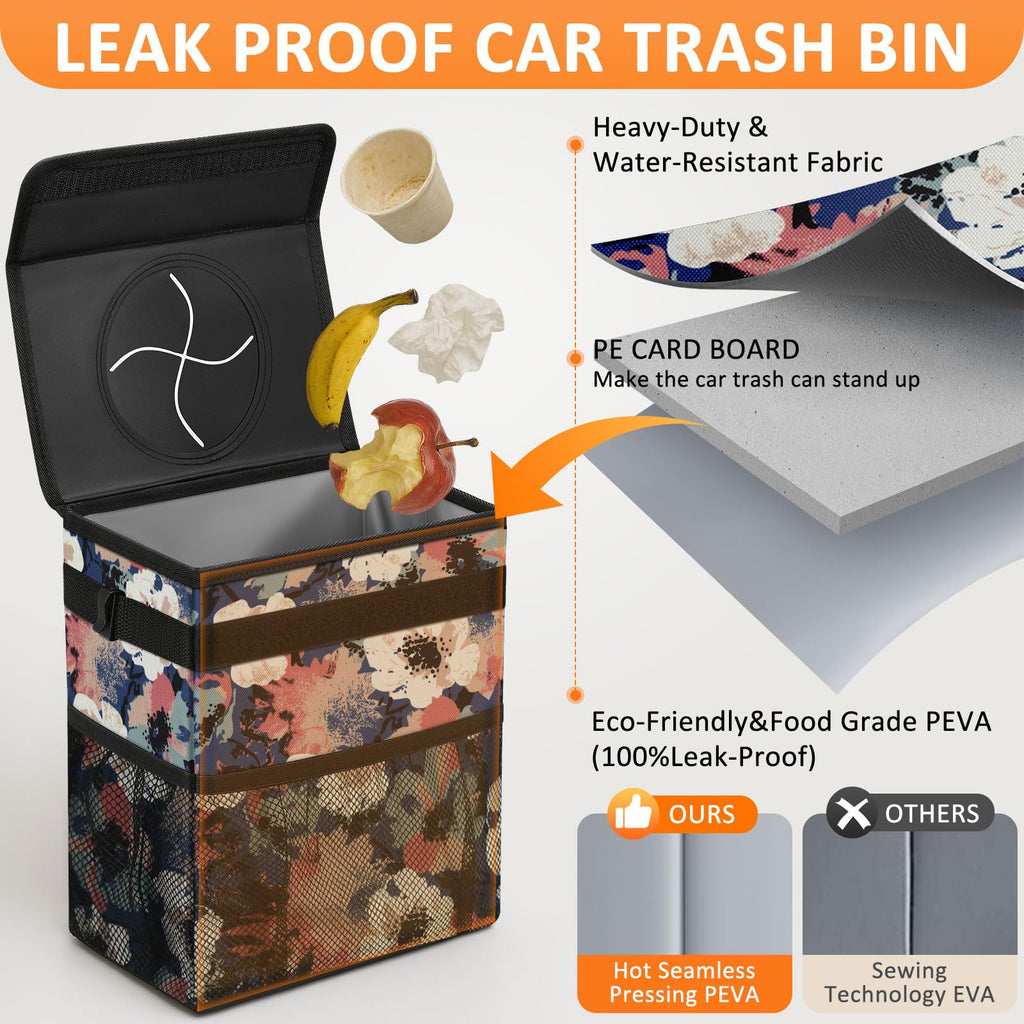 Vankor Car Trash Can with Lid Leak Proof Car Accessories for Women