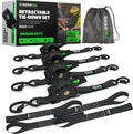 Rhino USA Retractable Ratchet Straps (4-Pack) - 1in x 10ft, Black