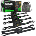 Rhino USA Retractable Ratchet Straps (4-Pack) - 1in x 10ft, Black