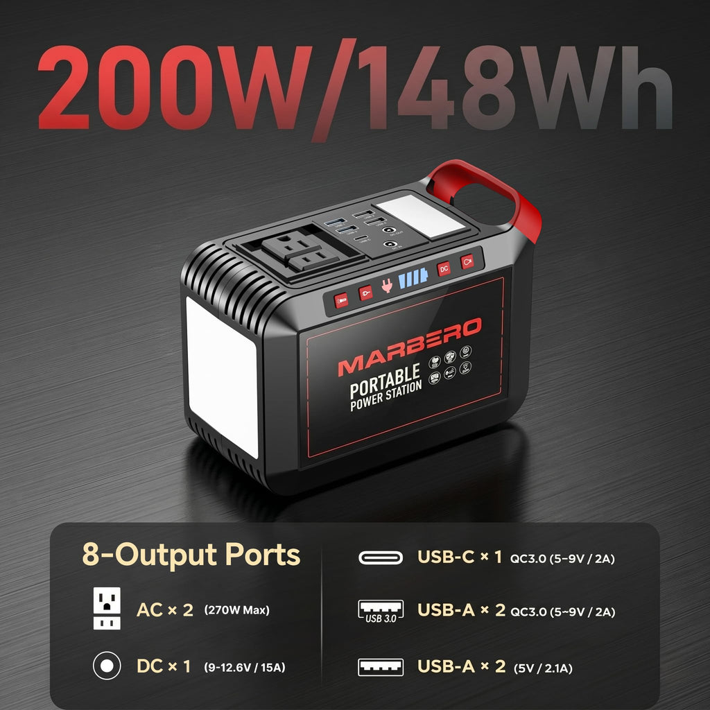 MARBERO Portable Power Station 88Wh, 120W Surge, Solar Generator 24,000mAh