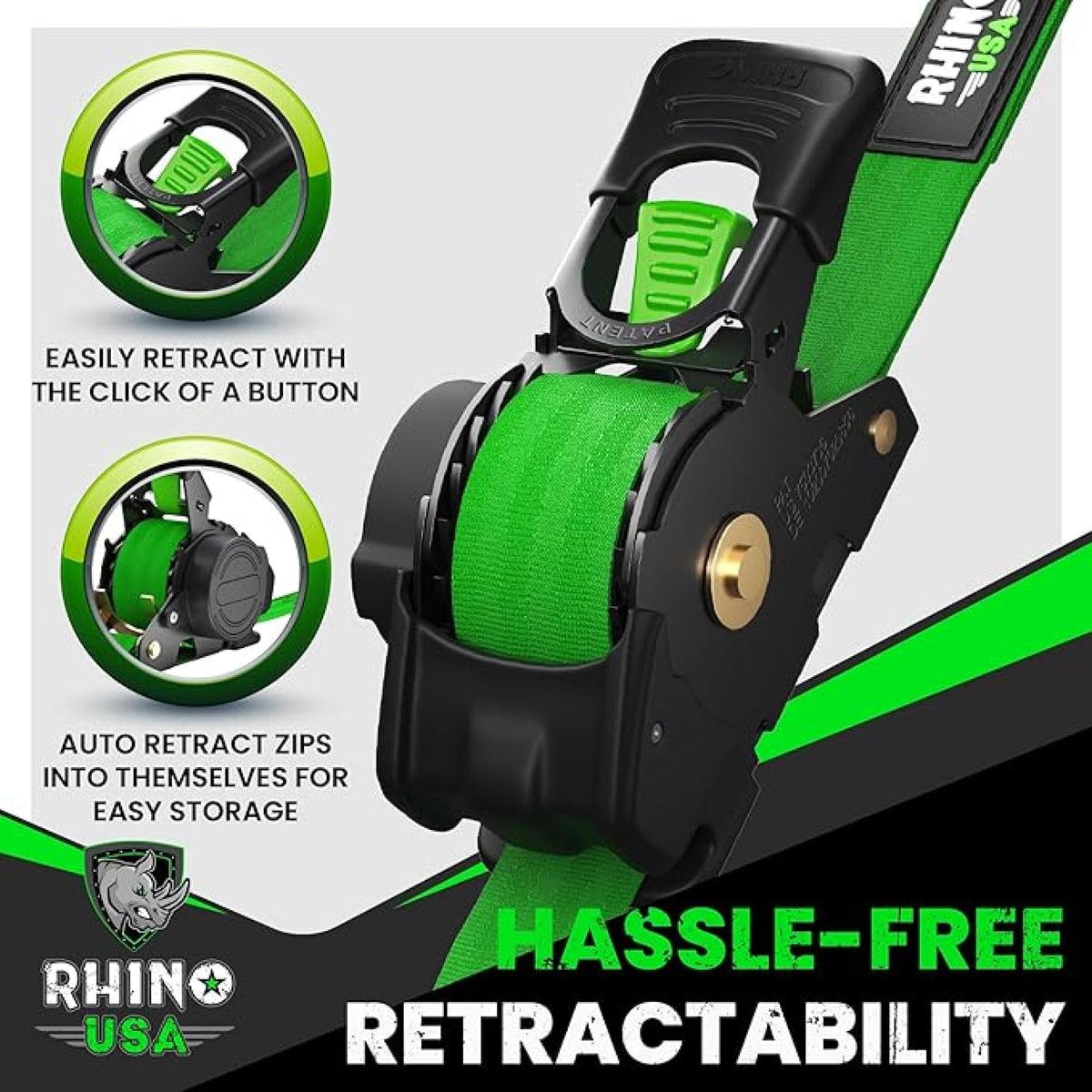 Rhino USA Retractable Ratchet Straps (4-Pack) - 1in x 10ft, Black