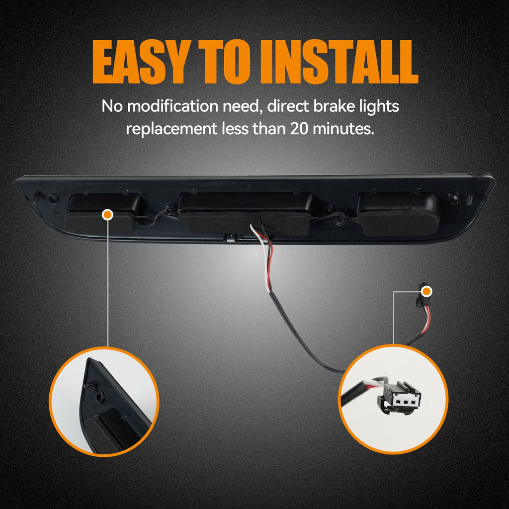 Third 3rd Brake Light, LED High Mount Stop Light for 2007-2013 Chevy Silverado/GMC Sierra 1500 2500HD 3500HD, Rear Center Cab Roof Tail Cargo Lamp, Red Lens