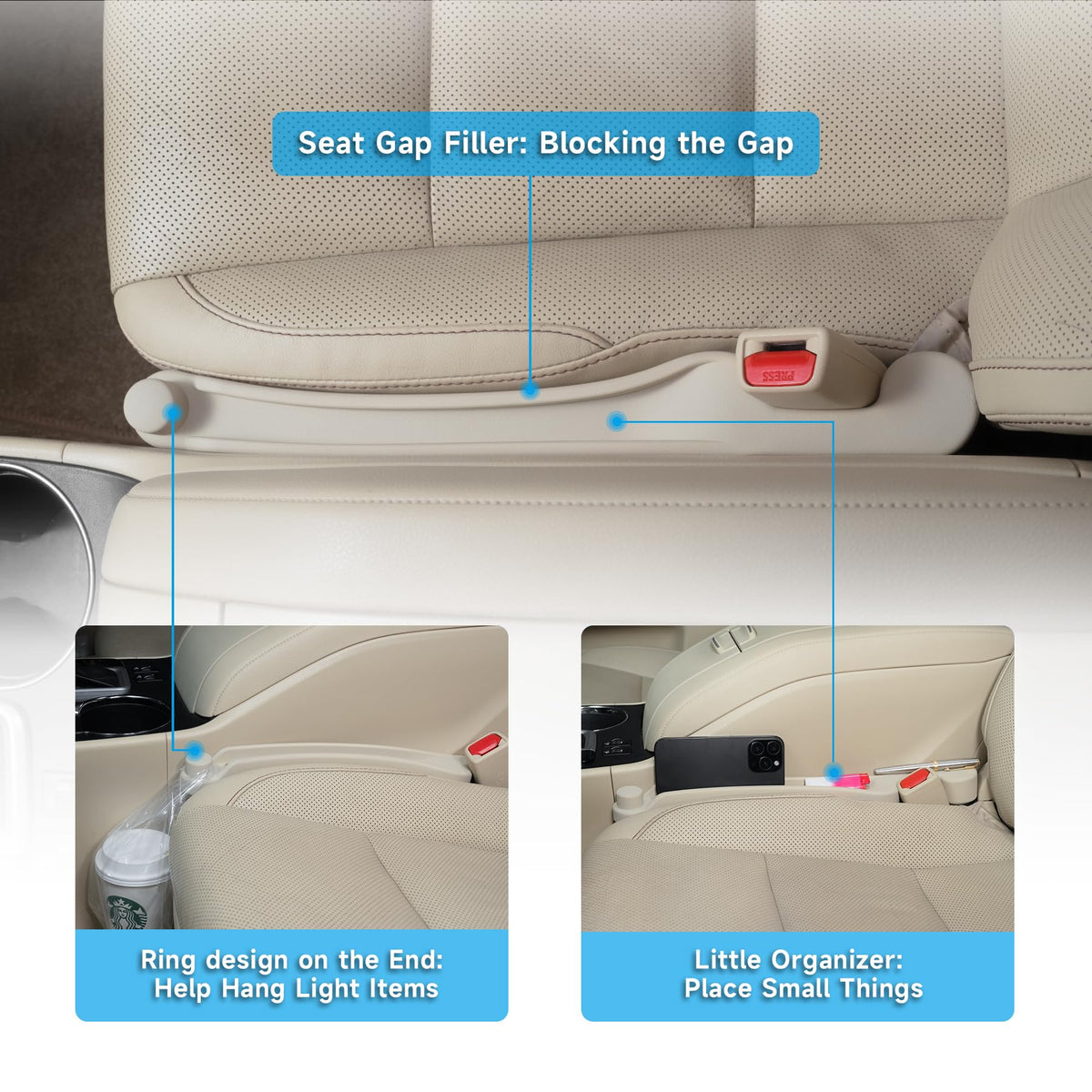 Givifive Car Seat Gap Filler Organizer 2Pack Soft Foam 3IN1 Multifunctional