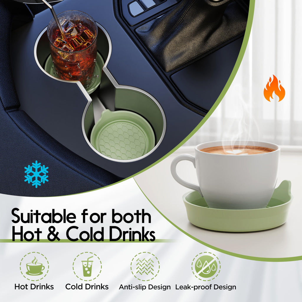 Amooca 2-Pack Car Cup Coaster Silicone Spill-Proof Cup Holder Inserts