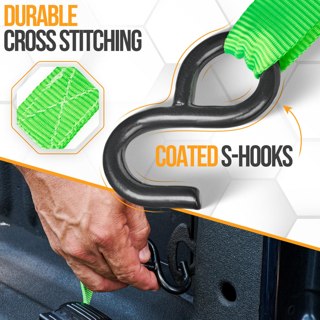 FORTEM Ratchet Straps - Tie Down Strap Set, 4 Pack, 1650lb Break Strength