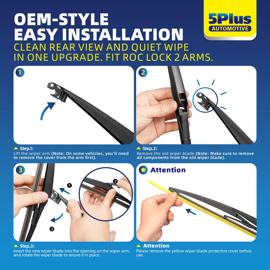 5 PLUS RearQuiet 12 Inch Rear Wiper Blade,OEM Replacement Rear Window Wiper