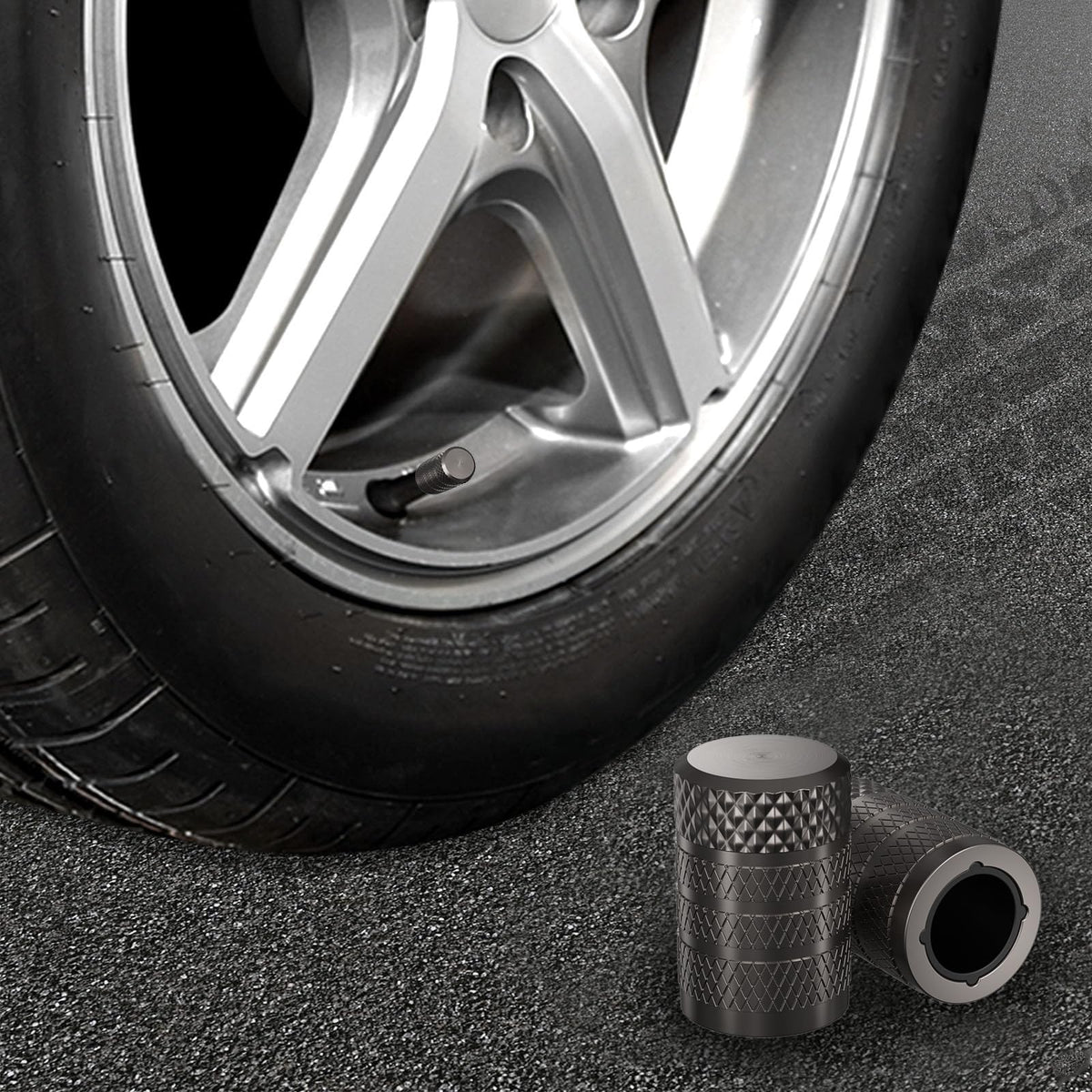 CKAuto Tire Valve Stem Caps, Aluminum Black, 4 pcs/Pack