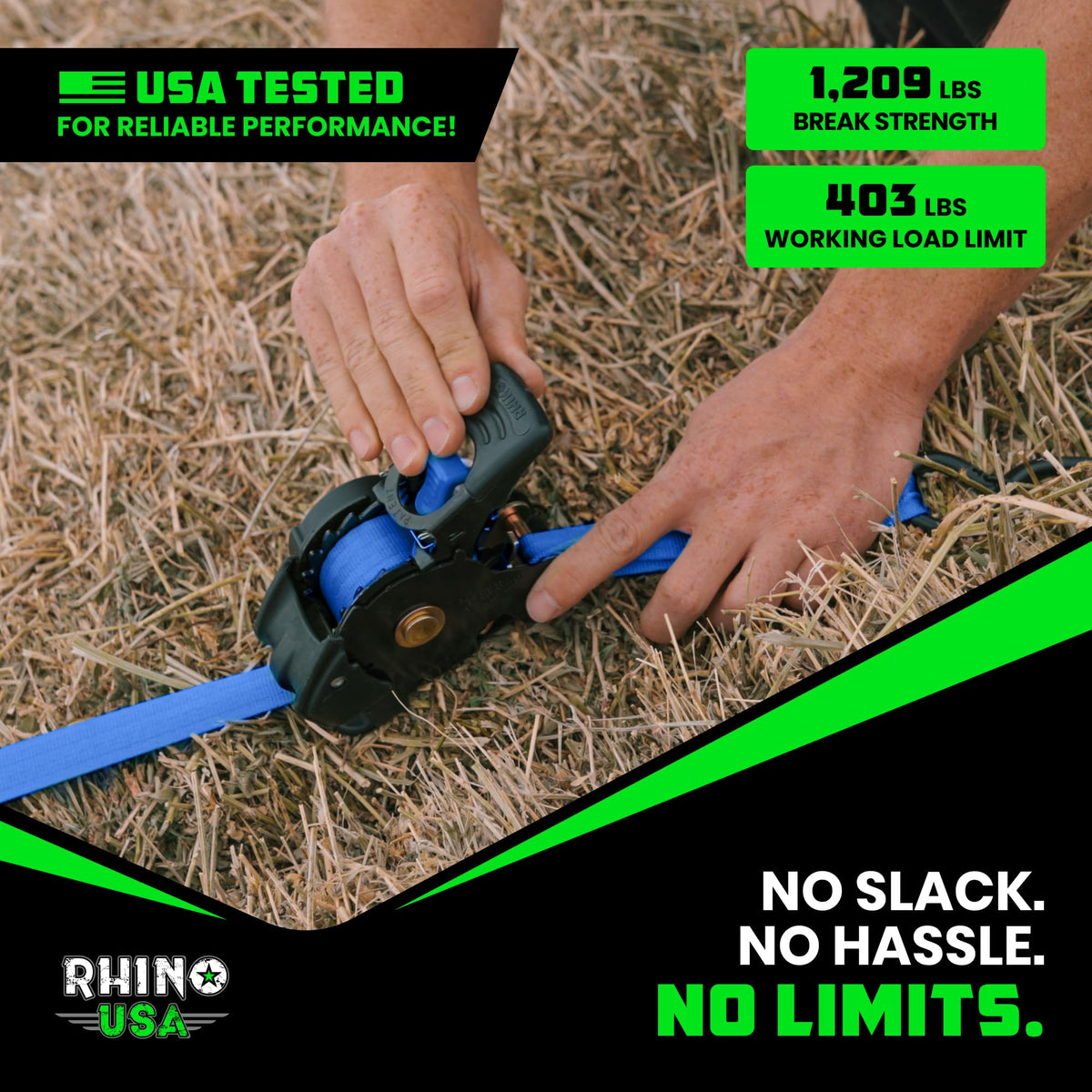 Rhino USA Retractable Ratchet Straps (4-Pack) - 1in x 10ft, Black