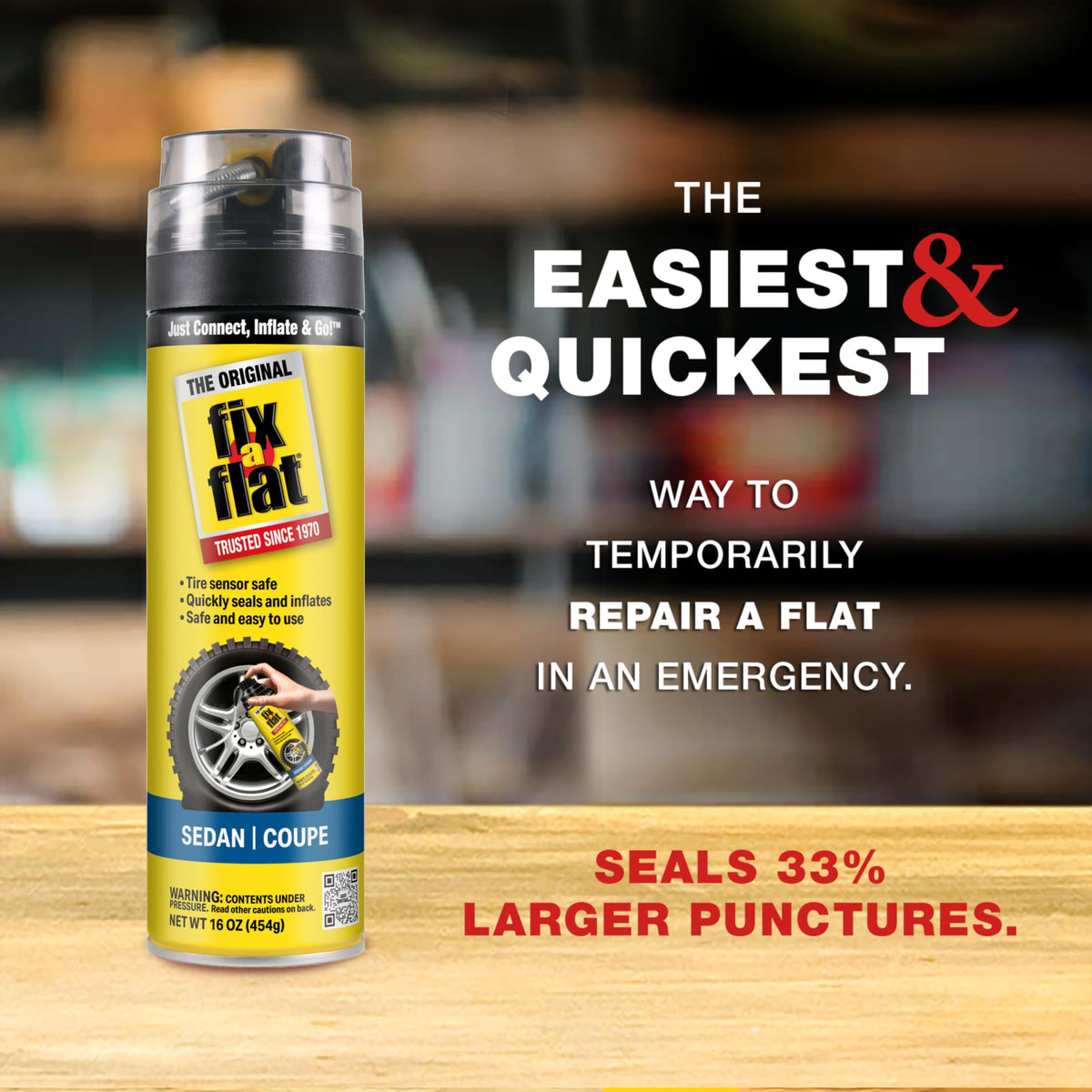 Fix-A-Flat S60420 Aerosol Emergency Flat Tire Repair and Inflator, for Standard Tires, Eco-Friendly Formula, Universal Fit for All Cars, 16 oz. (Pack of 1)