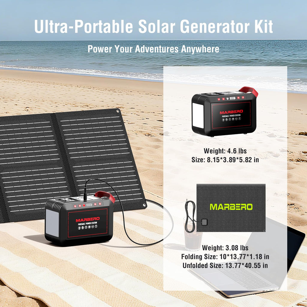 MARBERO Portable Power Station 88Wh, 120W Surge, Solar Generator 24,000mAh