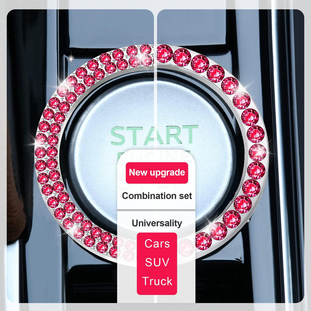 LivTee 2 PCS Crystal Double Rhinestone Car Engine Start Stop Decoration Ring, Bling Car Interior Accessories for Women, Push to Start Button Cover Sticker, Automotive Decals, White