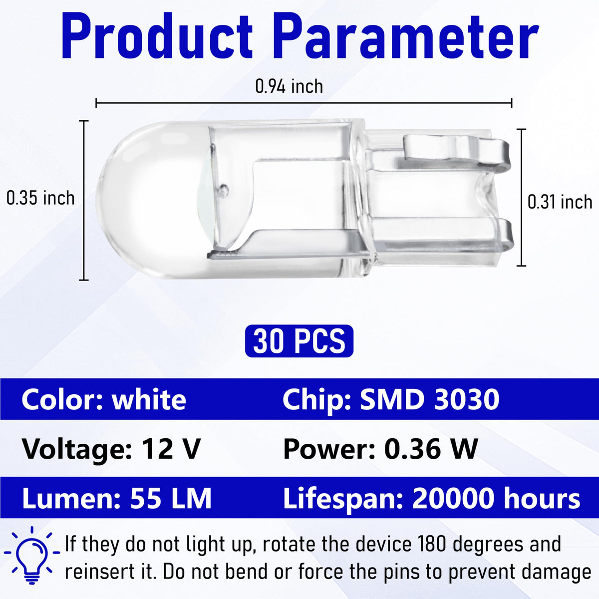 ecocstm 30 PCS Car 194 LED Bulbs, 168 2825 W5W T10 LED Bulb (White)