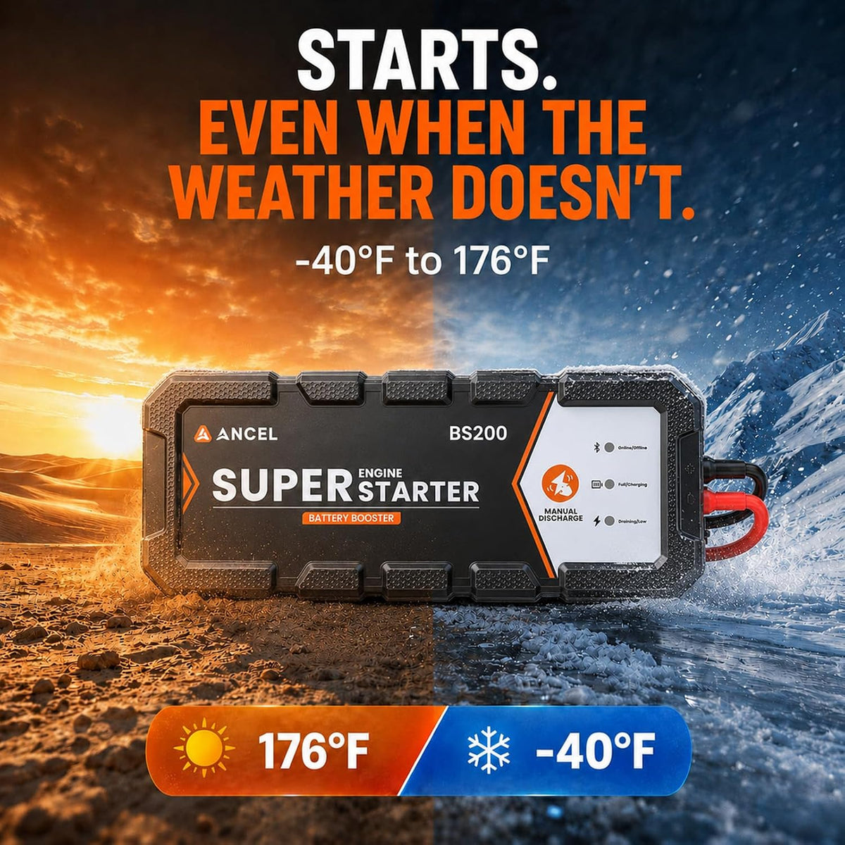ANCEL BS200 Super Starter, Permanently Connected Jump Starter System 2.0