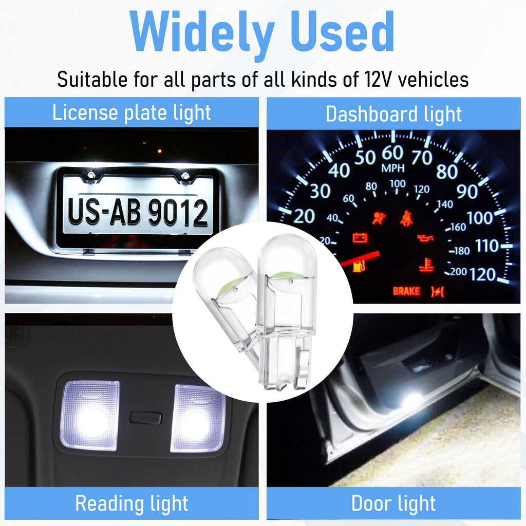 ecocstm 30 PCS Car 194 LED Bulbs, 168 2825 W5W T10 LED Bulb (White)
